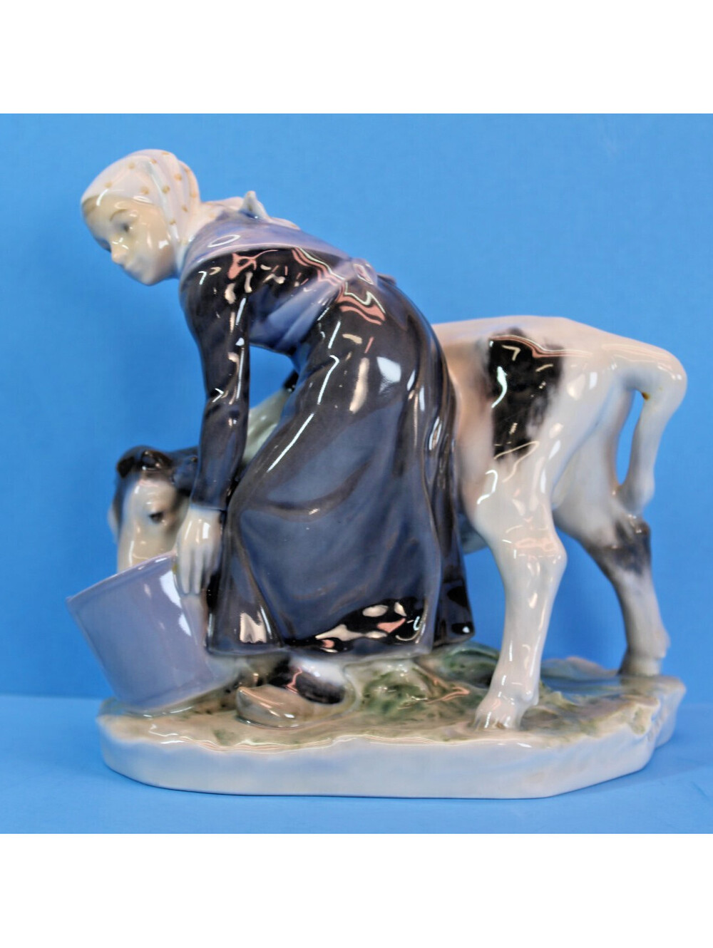 Vintage MC Royal Copenhagen Girl with Calf #779 Porcelain Figurine Denmark 6.25"